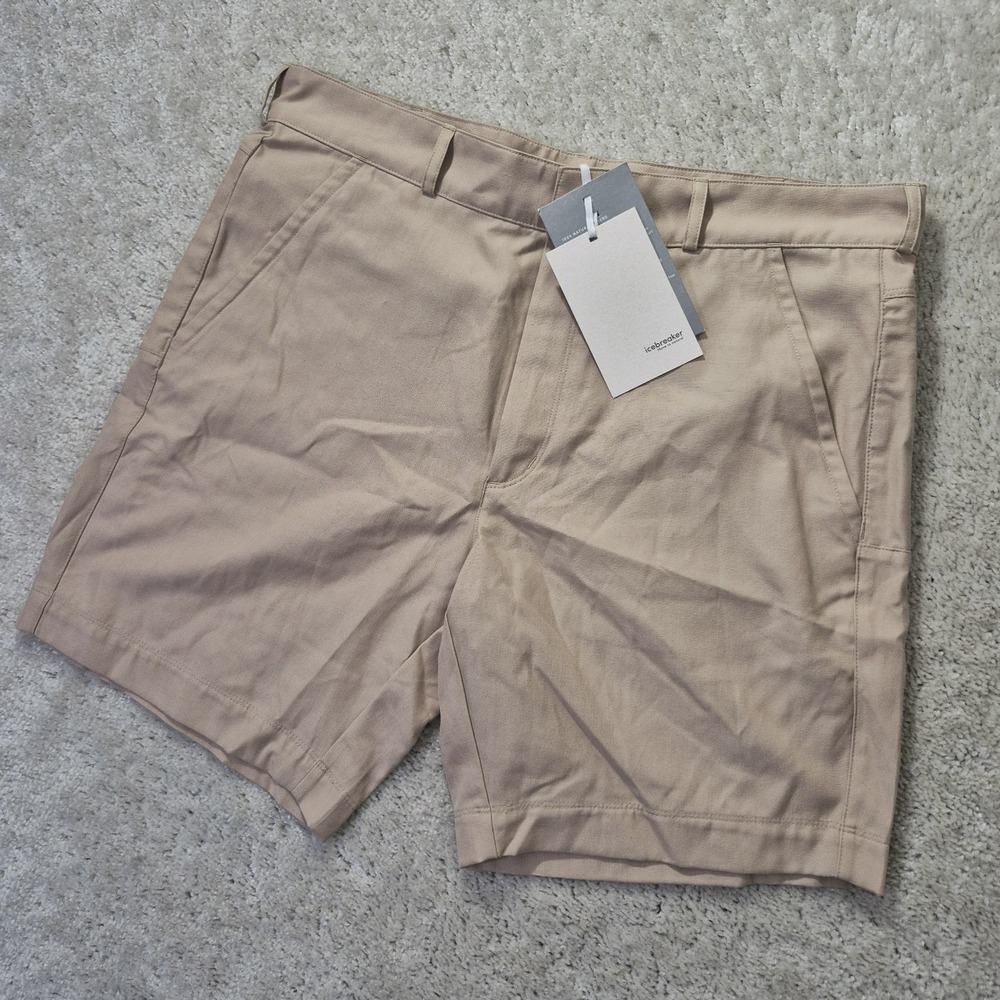 Icebreaker Hike Shorts Mens ACTUAL 34 Wool Blend Chino Brown 8 Inch Outdoor New